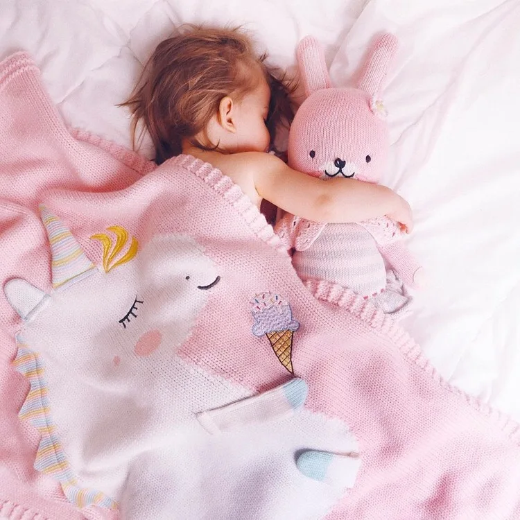 
Cute Unicorn Knitted Blanket Kids Cartoon Animal Bed Sofa Beach Towel For Baby 