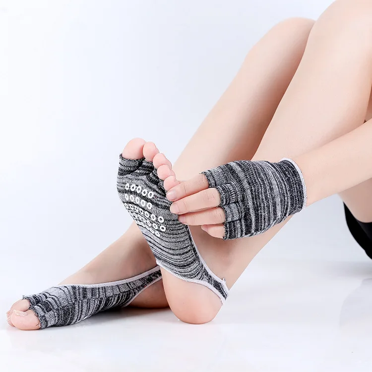 BONYPONY Ladies Sport Pilates Anti-skid Toeless Yoga Socks with Ballet Dance Gym Fitness Non-slip Half Finger Glove