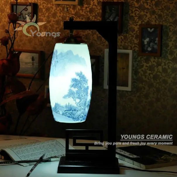 Good chinese hand painted ceramic porcelain hotel bedside table lamps