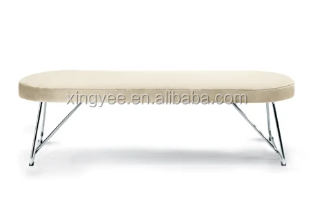 Modern indoor restaurant furniture waiting room benches chromed stainless steel leather bench seat backless seating long bench