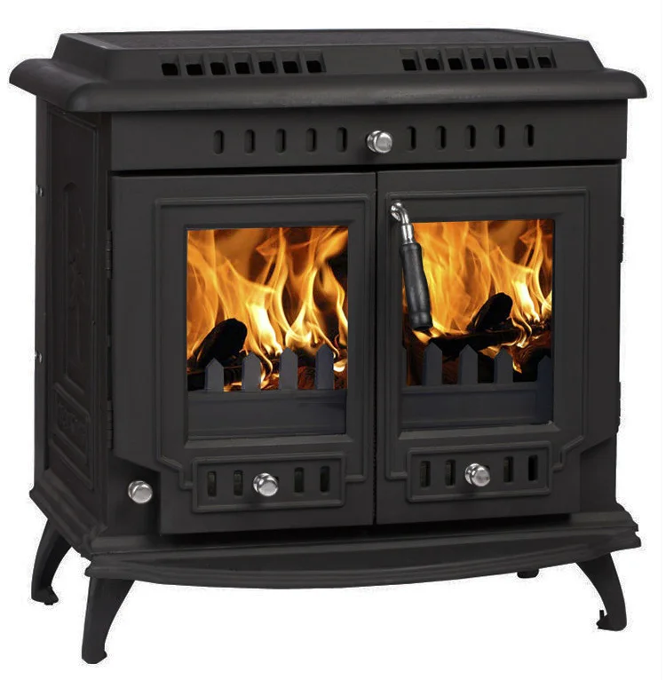Durable Cast Iron Quality Classical Double Door Matt Black Paint Wood Burning Stove For Water Radiators