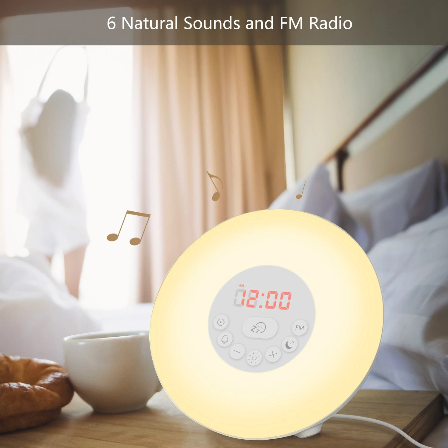 Будильник Sunrise с подсветкой, цветные цифровые часы с функцией повтора, прикроватная лампа с 6 натуральными звуками