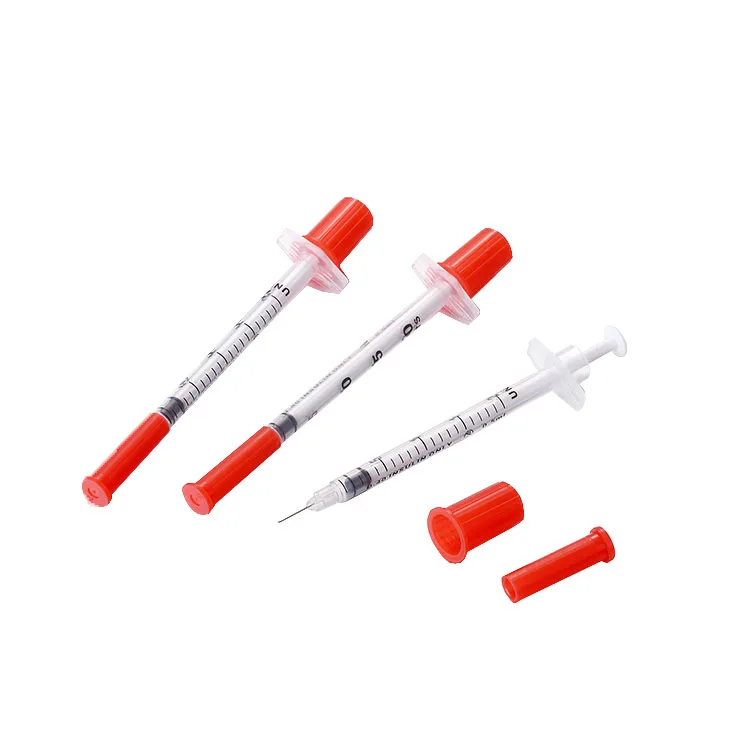 Factory price sterile disposable 0.3ml 0.5ml 1ml injector insulin syringe with orange red cap (62035584208)