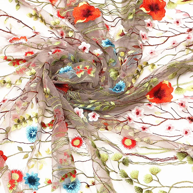 2019 colorful 3D embroidery tulle lace fabric beaded tulle lace fabric wholesale