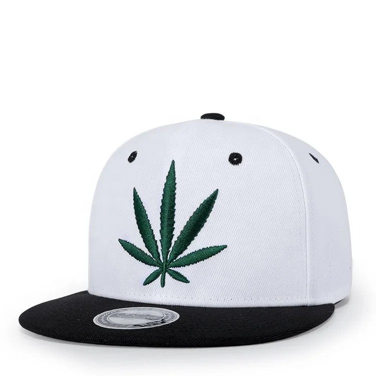 Fashion fitted custom 3d puff embroidery leaf flat bill free samples snapback hats