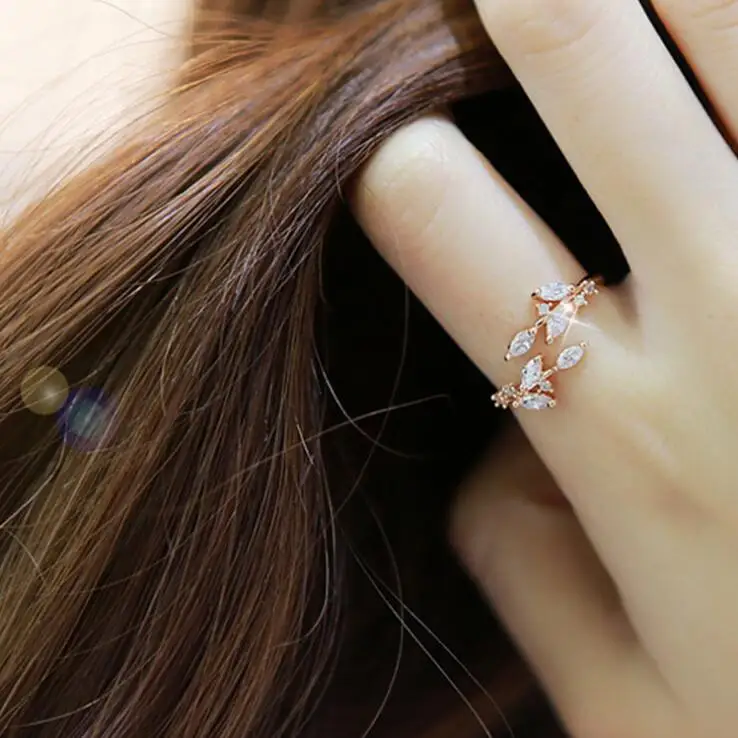 YK Korea Style 925 Sterling Silver Rings Tree Leaves Finger Ring For Women