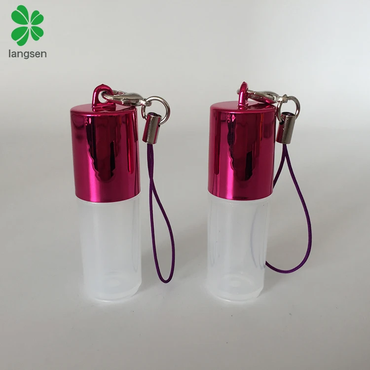Mini size 3ml plastic roll on bottle with UV plating cap metal stainless steel ball key chain lanyard for essential oil creams
