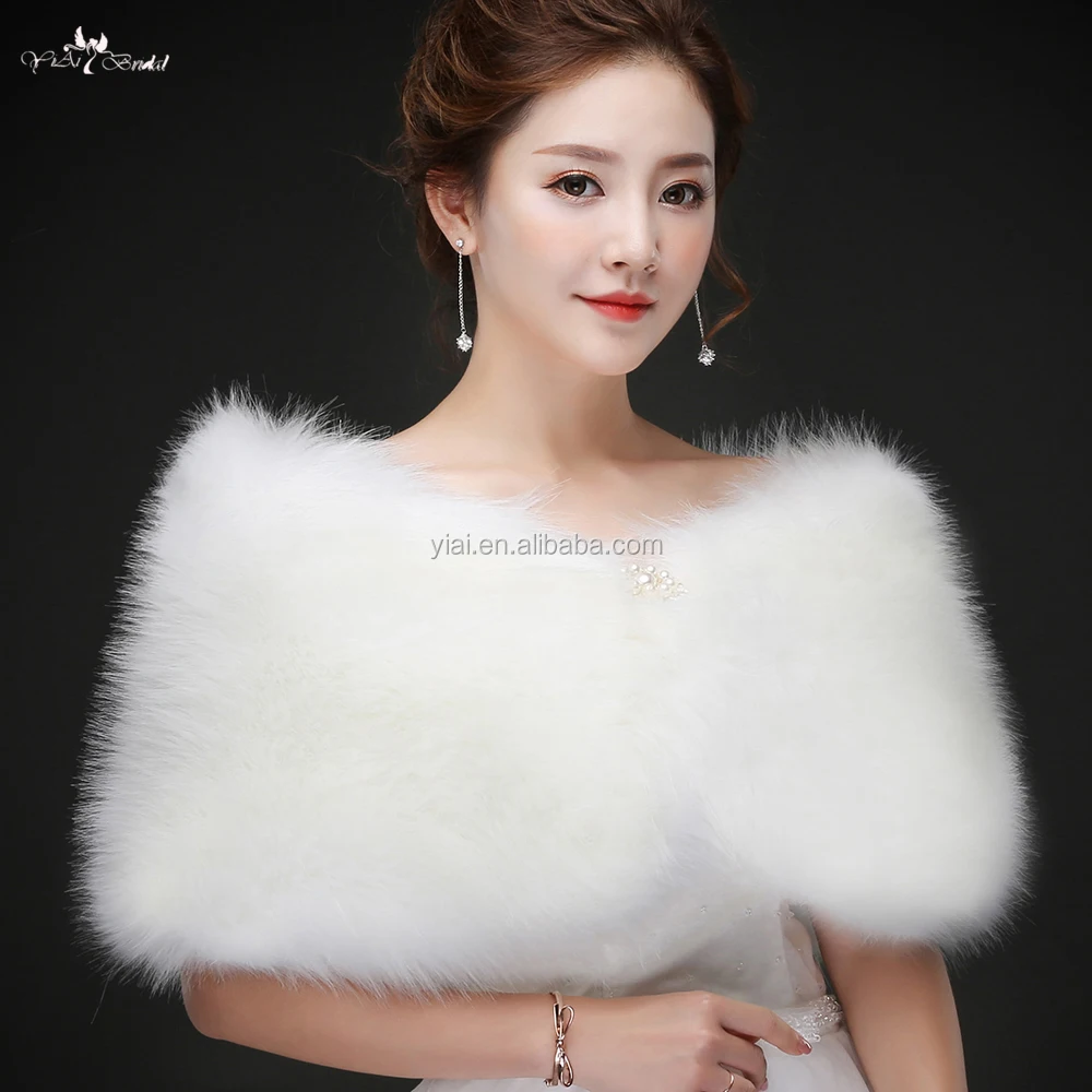 
LZP228 Elegance Off Shoulder Wedding Shawls White Faux Fur Winter Cloak 
