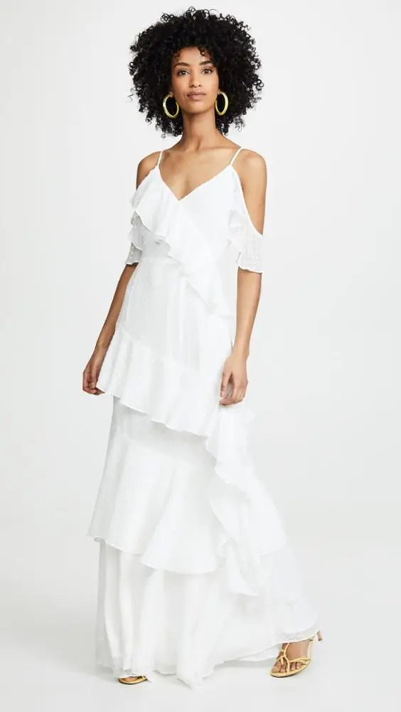 KY Ruffle trim Draped flutter sleeves Polka dot print Maxi V neck Adjustable dress summer dresses women elegant dresses 2023