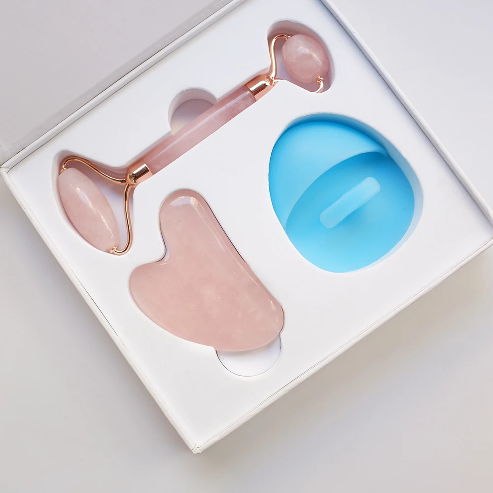 Clear Quartz Jade Roller and White nephrite Gua sha for facial massage