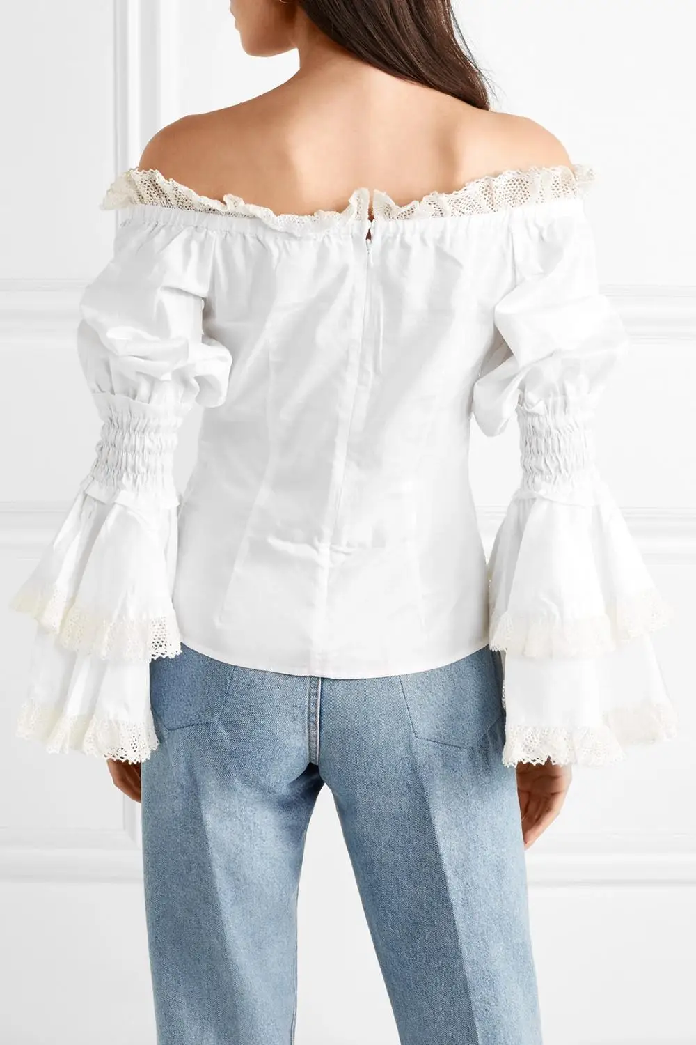 Китайский поставщик модная женская хлопковая блузка с открытыми плечами и