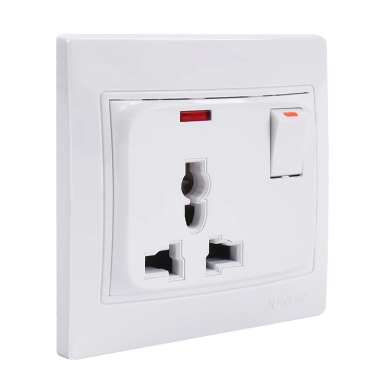 JUNON Meatal and Plastic One Gang One Way Electrical Wall Switch with LED Light