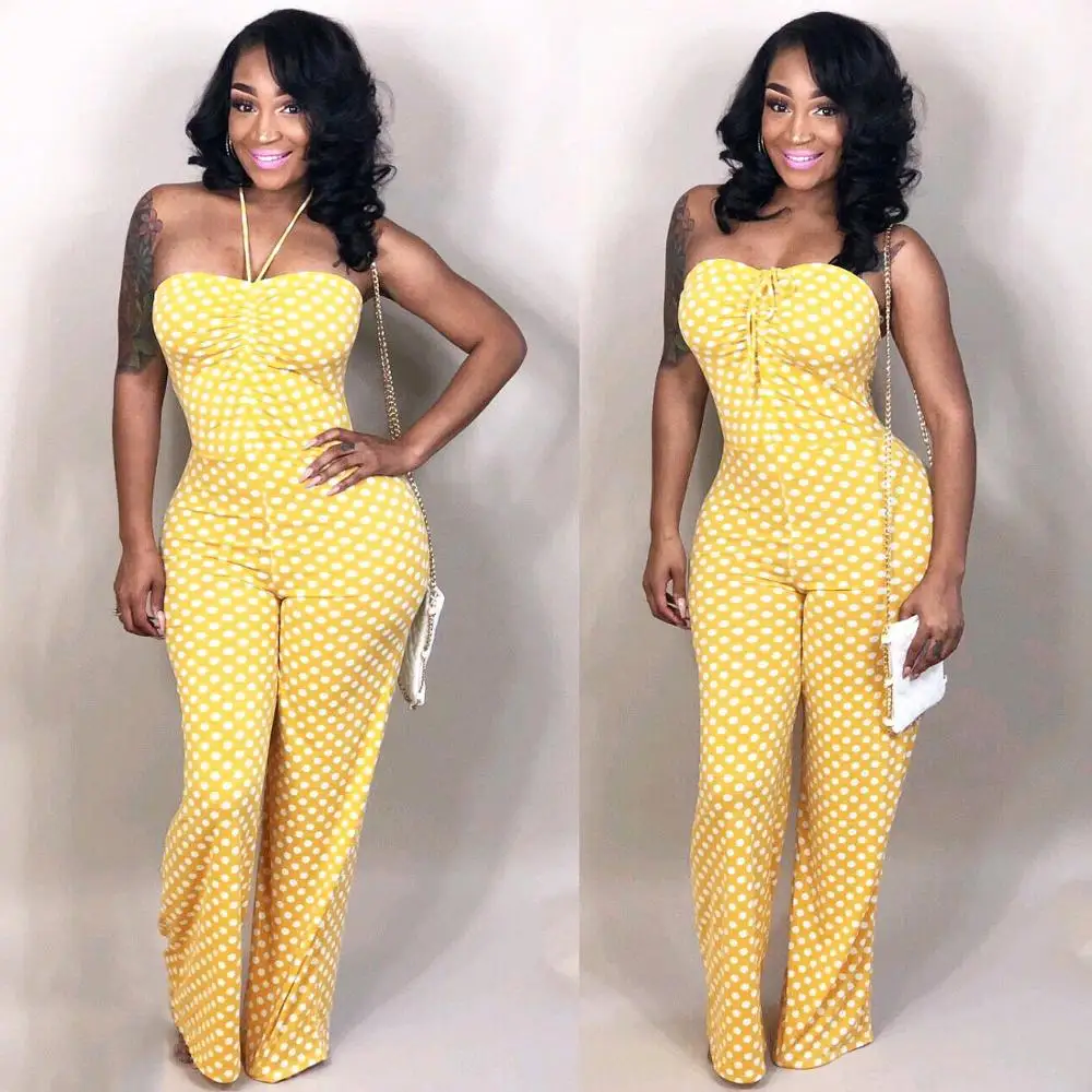 OEM ODM Wholesale MSW6469 Casual Women Pants wave point halter Designs Summer Long Jumpsuit