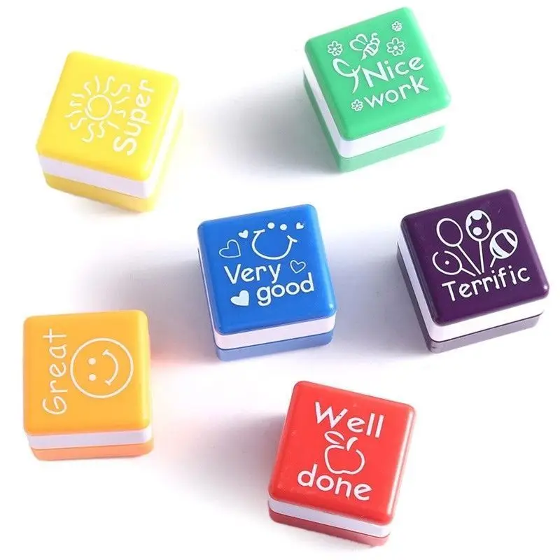 2023 new teacher self inking stamp square Cartoon seal hand book printed lovely stationery toy teacher stamp for children gifts