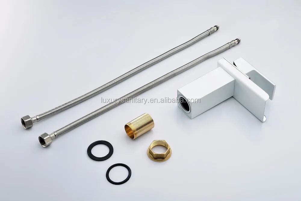 New high quality white color brass wash hand basin waterfall taps and mixers