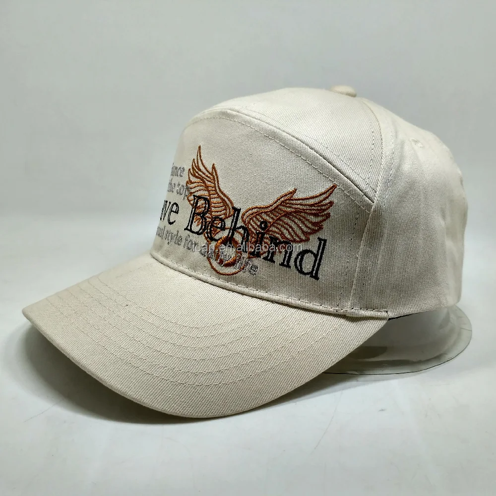 Fashion Custom 7 Panel Camp hat Shoe Buckle Baseball Cap Caps With Flat Embroidery And Wings Pattern