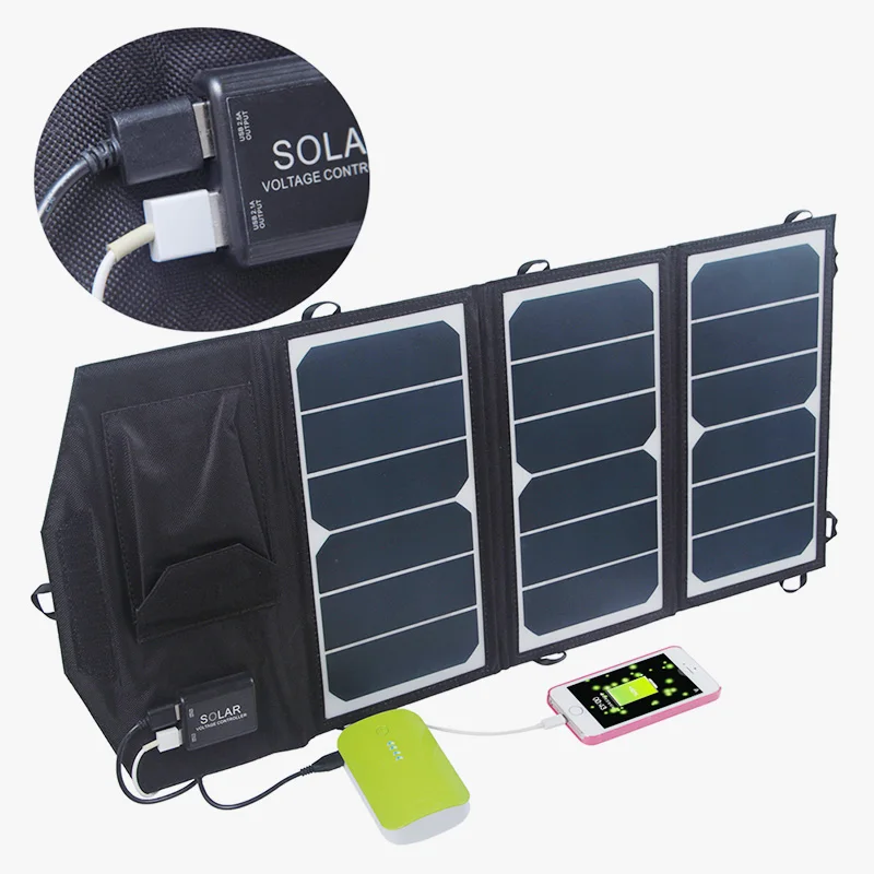 Портативное складное солнечное зарядное устройство с 2 портами USB 19,5 Вт