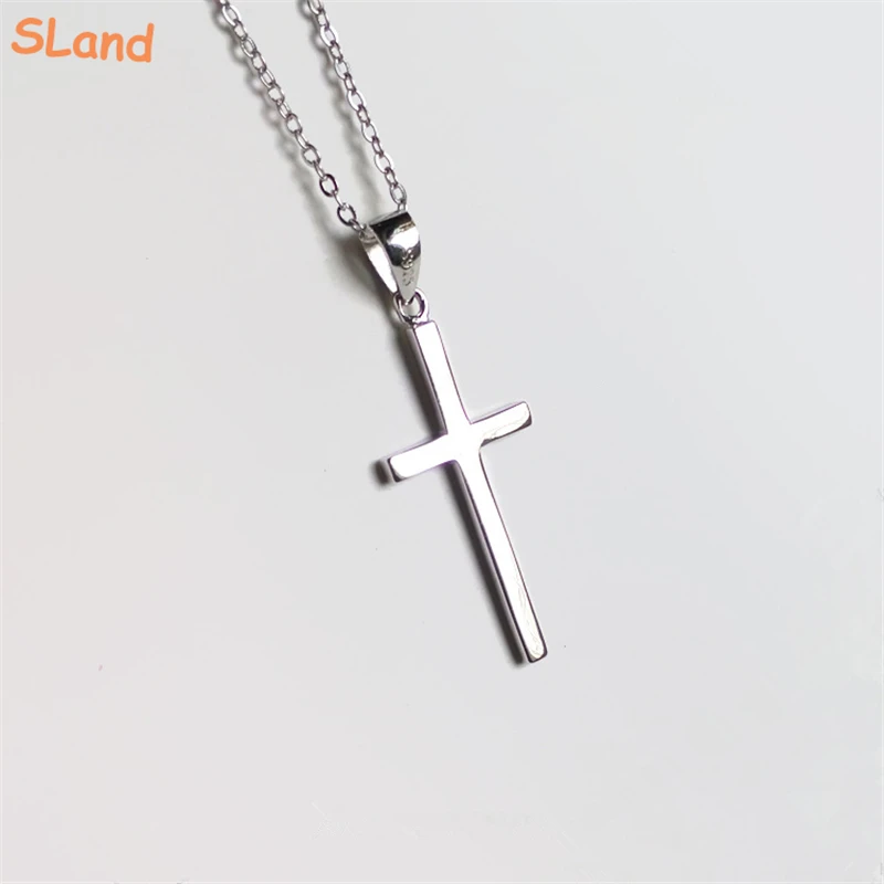SLand Jewelry Low MOQ wholesale plain polished 925 sterling silver tiny cross pendant necklace with chain for Christian gift