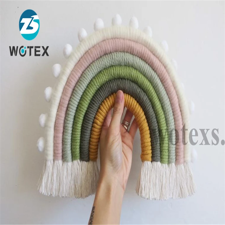 BM030 Fashionable design Large size rainbow wall hanging kid room decor nursery pom pom rainbow hanging macrame
