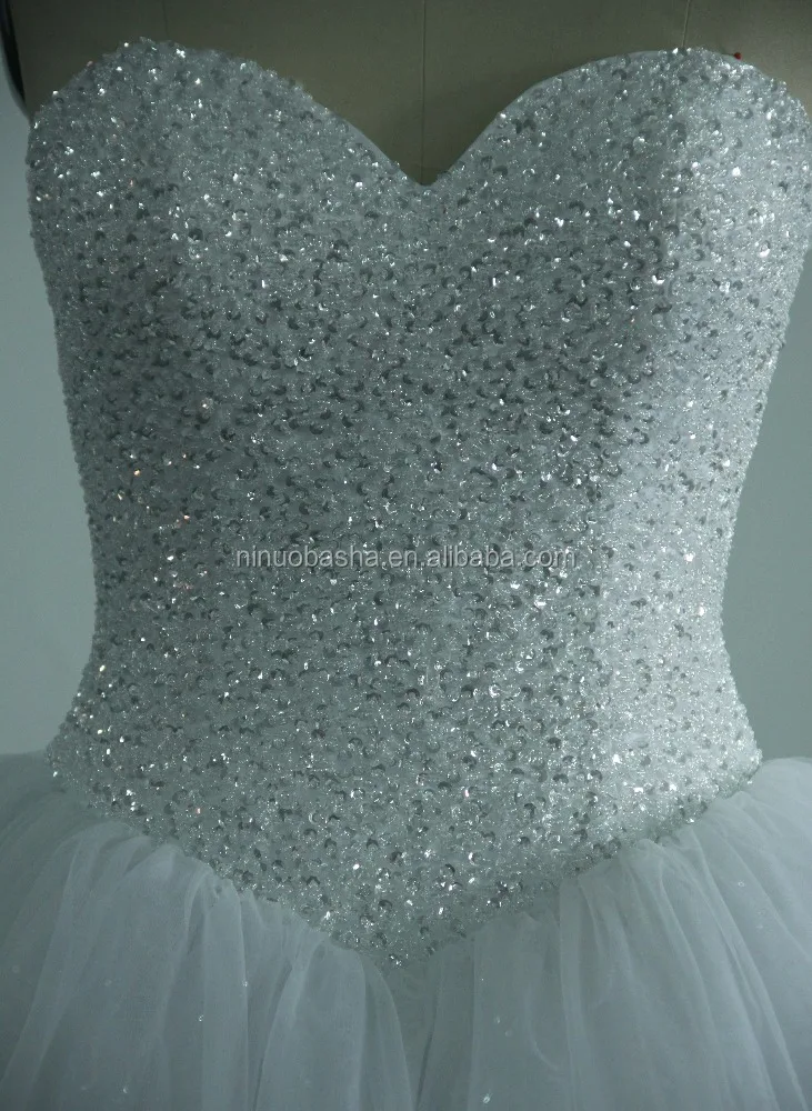 NW1214 Real Sample Ball Gown Beaded Top with Gliter Tulle Skirt  Elegant Wedding Dress