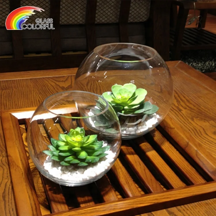 Customized Size Wholesale Hand blown Home Party Wedding Decoration Round Ball Shape Transparent Flower Glass Vase