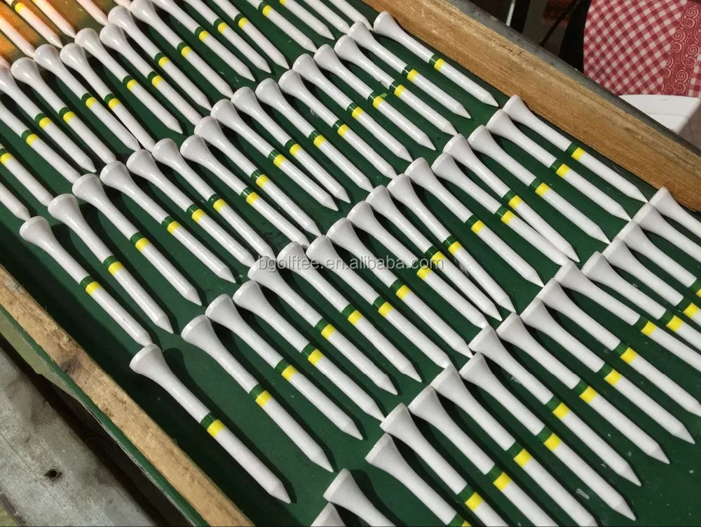 
high class wooden golf tees with two color stripes printed on shank 