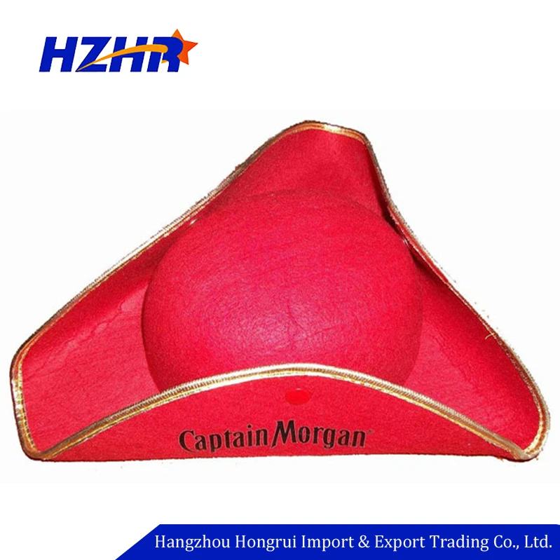 Printing Logo Felt Red Captain Morgan Pirate Hat With Button