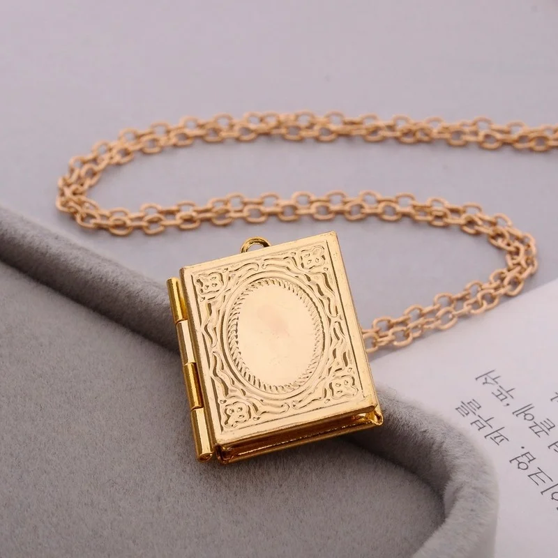 fashion floating chain pendant book locket necklace