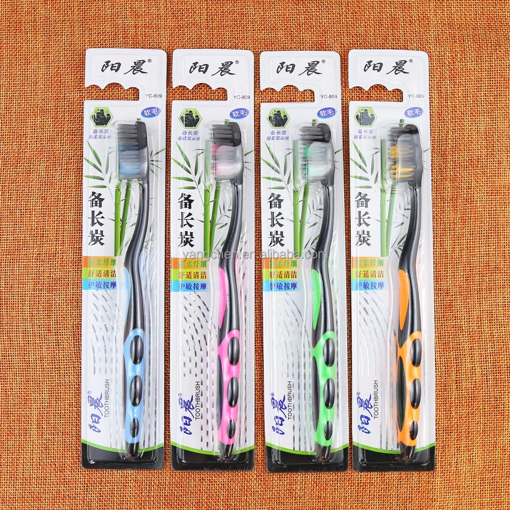 
best selling black handle toothbrush with bamboo charcoal bristle and anti-slip handle for OEM or ODM yc383 