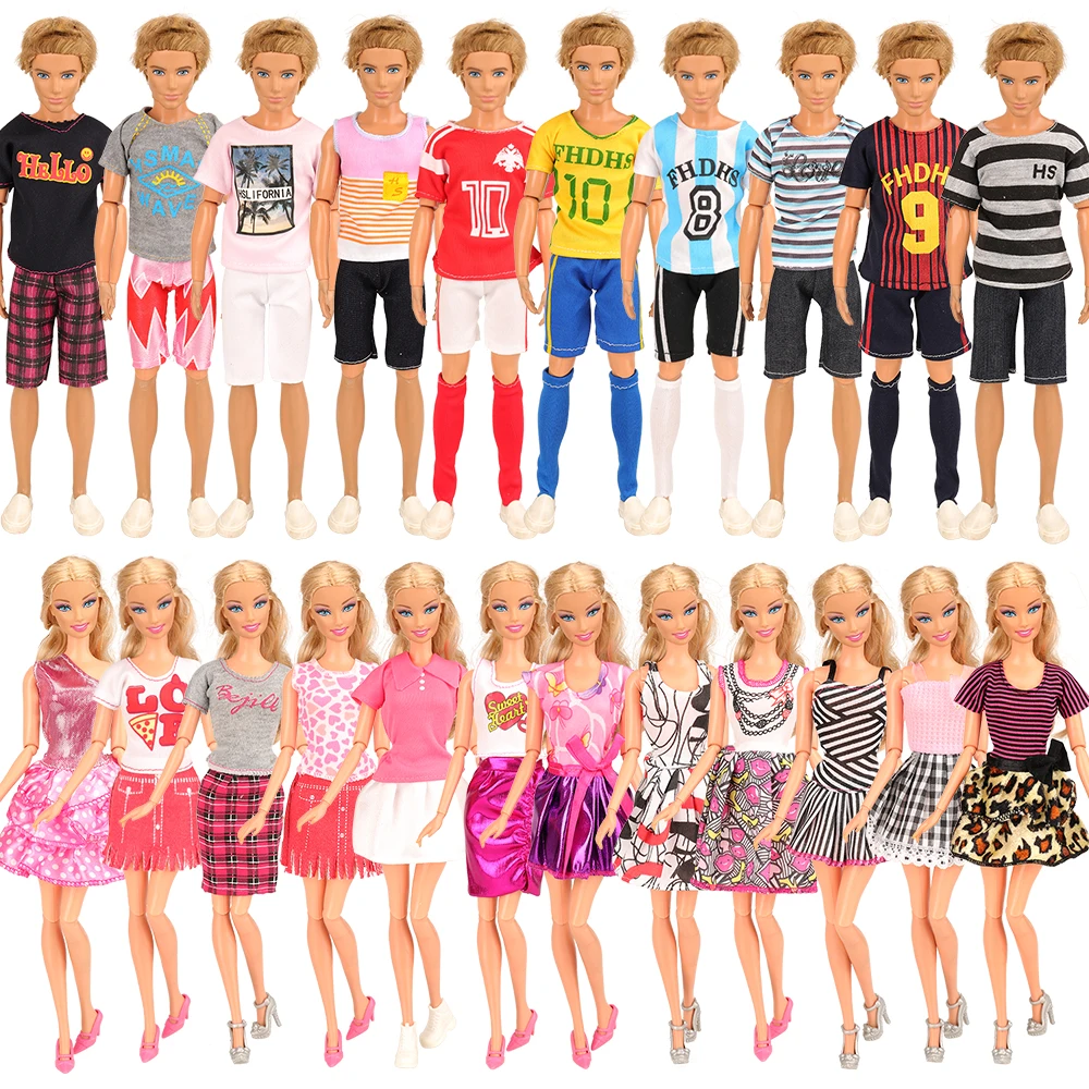 
Kid Girl Toy Gift 21 Sets=Random 6 Ken Clothes + 4 Ken Shoes + 6 Pants Tops Dresses +5 Shoes Accessories for 11.5inch30cm Doll 