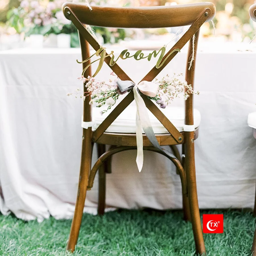 
TX Hot Sale Products Gold Silver Mirror Acrylic Wedding Chair Sign For Wedding or Paty Decoration 