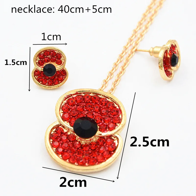 2018 Fashion Jewellery Rhinestone Poppy Earring Necklace Jewelry Set Women Studded Flower Stud And Necklace Jewellery