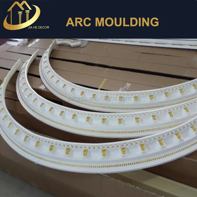 
PU /polyurethane foam arc carved crown cornice moulding or flexible molding for interior wall and ceiling decoration 