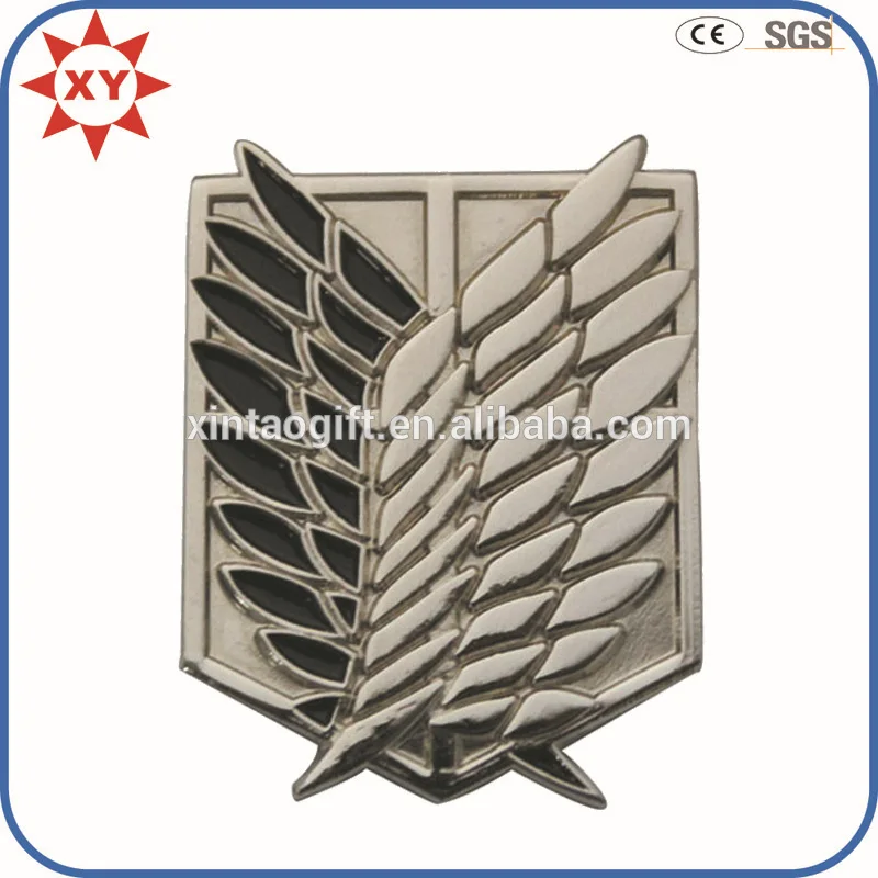 wholesale engraved 3d wing shape metal badge with chrome