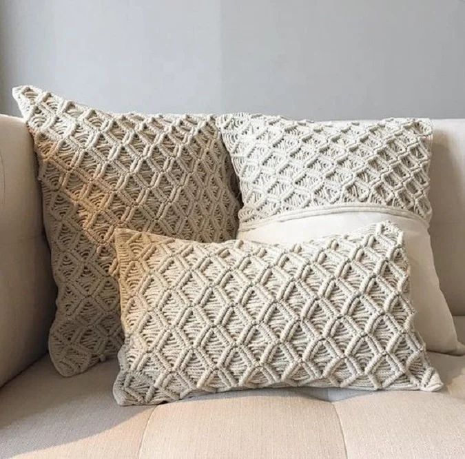 Macrame Pillowcase Cushion Cover Home Decoration Pieces Eco-friendly Handmade Vintage Jacquard Square Indian 100% Cotton 25 Pcs