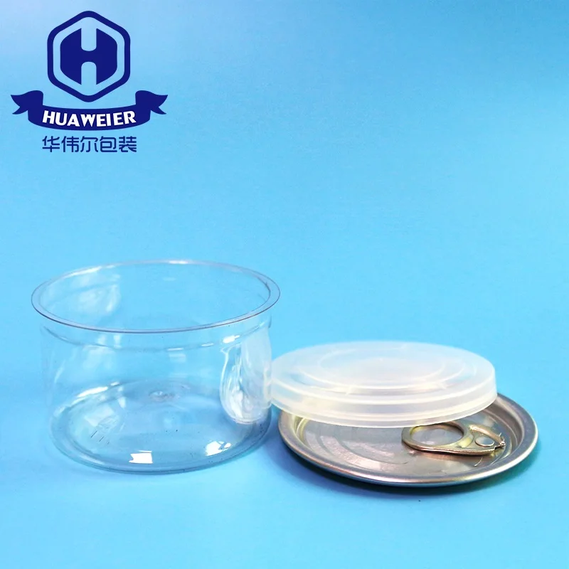 mini small packaging 100ml 3.5g dry herb plastic lid PET clear wholesale easy open end ring pull tab empty fish tuna tin cans