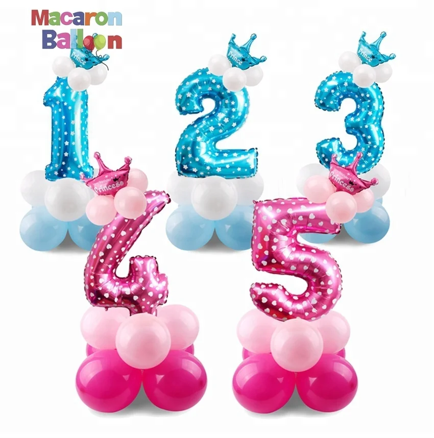 Helium Balloon 1-10 Year Birthday Globos Birthday Balloons Blue Pink Number Foil Balloons 1 2 3 4 5 6 7 8 9 Years KK29