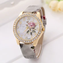 2015 New Fashion Chinese Style Peony Pattern Watch Gilt Digital Quartz Casual Leather Clock Women Dress Cartoon Wristwatch Hot