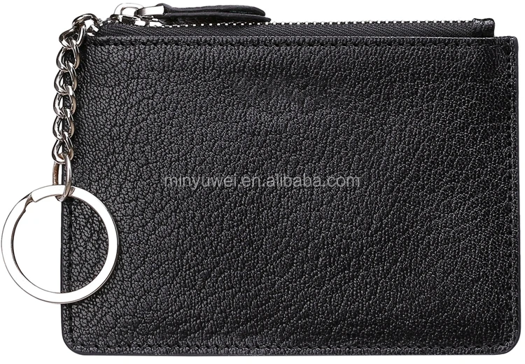 RFID mini leather credit card holder key wallet with keyring and ID window card slot