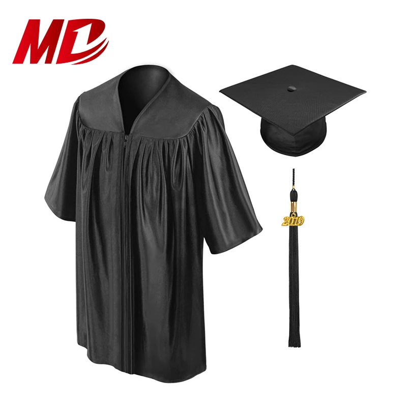 2024 Shiny Black Children Kid Graduation Cap Gown with Year Tassel Wholesale