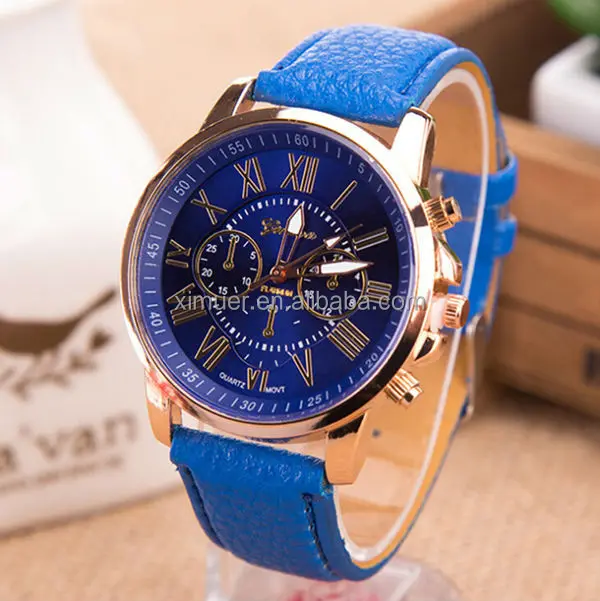 Cheapest mens geneva watch leather watch promotional wrist watch