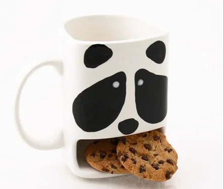 Pure white logo printed panda ceramic mug cookie holder cookie coffee mug