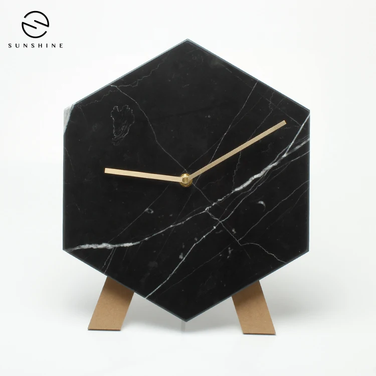 Luxury House Decorative  Hexagon Stone Marble Wall Clock