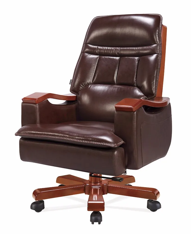 Solid wood frame meeting chair genuine leather upholstery conference chair for sale FOHF-02#