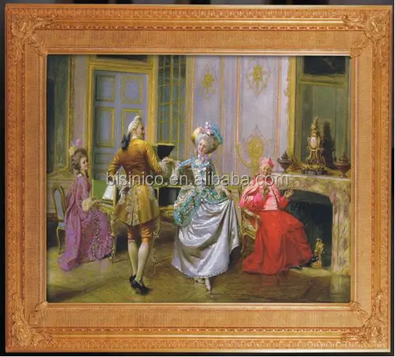 Antique Arts & Crafts Picture Frame Carved Giltwood Oil Painting, Home Decor Art