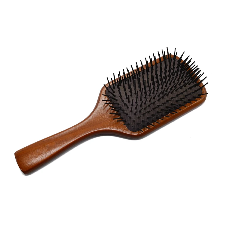 Customized Logo Detangling paddle hair brush for long hair custom natural wooden hair brush