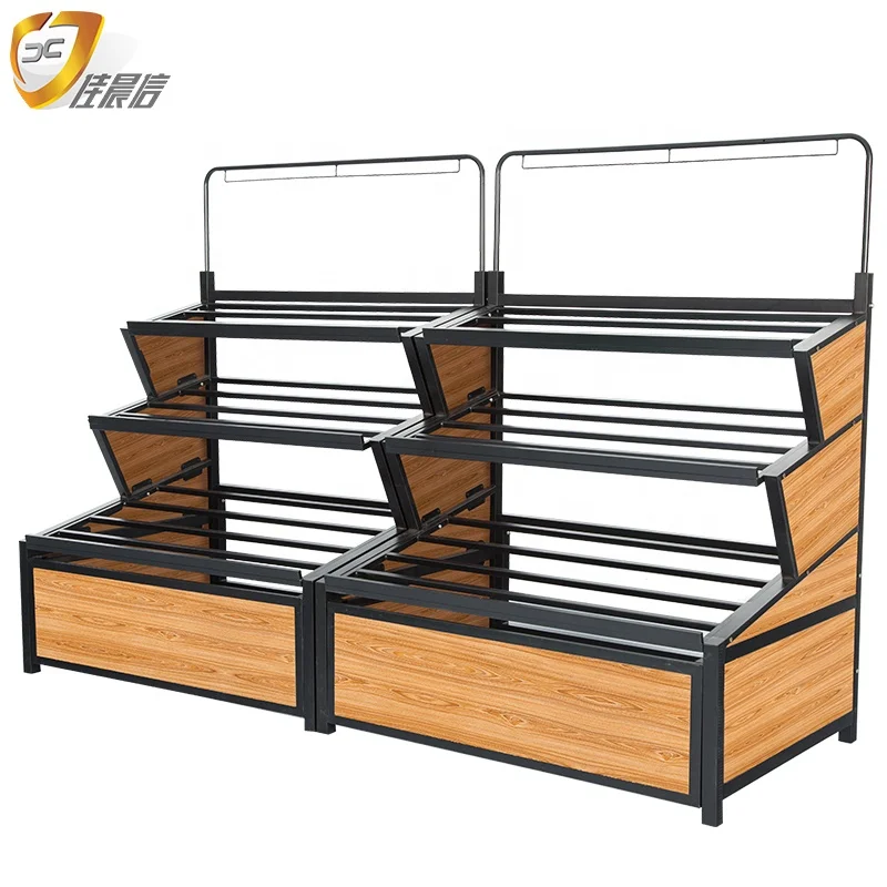 3 Layer Wooden Fruit&Vegetable Display shelves for Supermarket