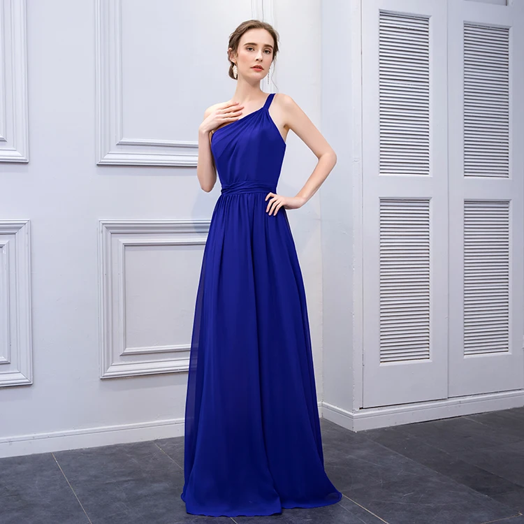 Fancy popular one shoulder blue evening bridesmaid dress 2019