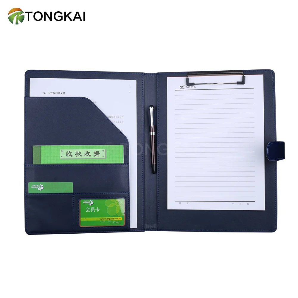 Dark green carrying leather file folder bag car folder with clipboard notepad & card slots