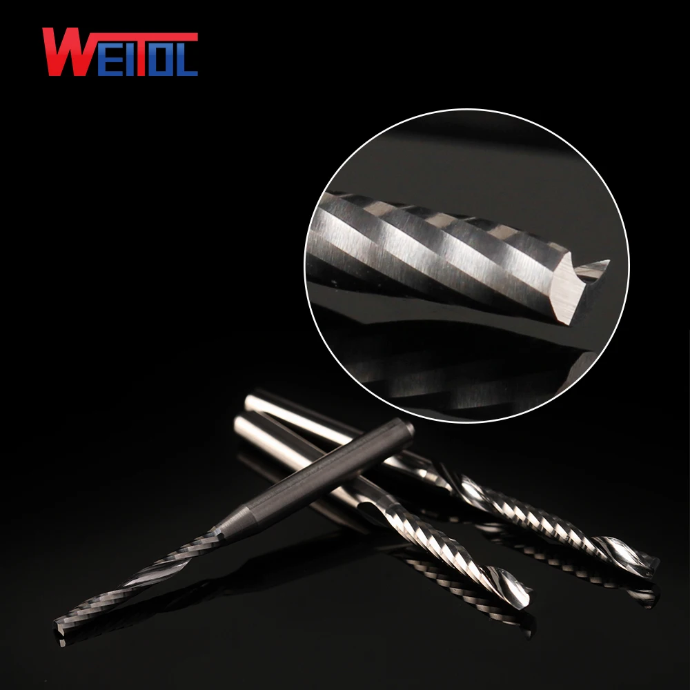 WeiTol carving tools with single flute cnc woodworking tools cutting tools for pvc 3.175mm flute diameter 2mm cutting 10mm